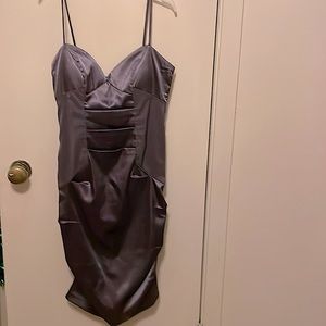 Long gray dress size 5 thin straps ruffles silky